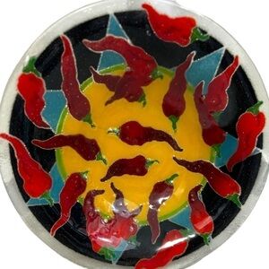 Peggy Karr Fused Art Glass Chili Pepper Bowl Plate 10.5”